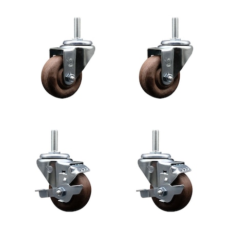 Service Caster 3 Inch High Temp Glass Filled Nylon 58 Inch Threaded Stem Caster Set 2 Brakes SCC SCC-TS20S314-GFNSHT-58212-2-TLB-2